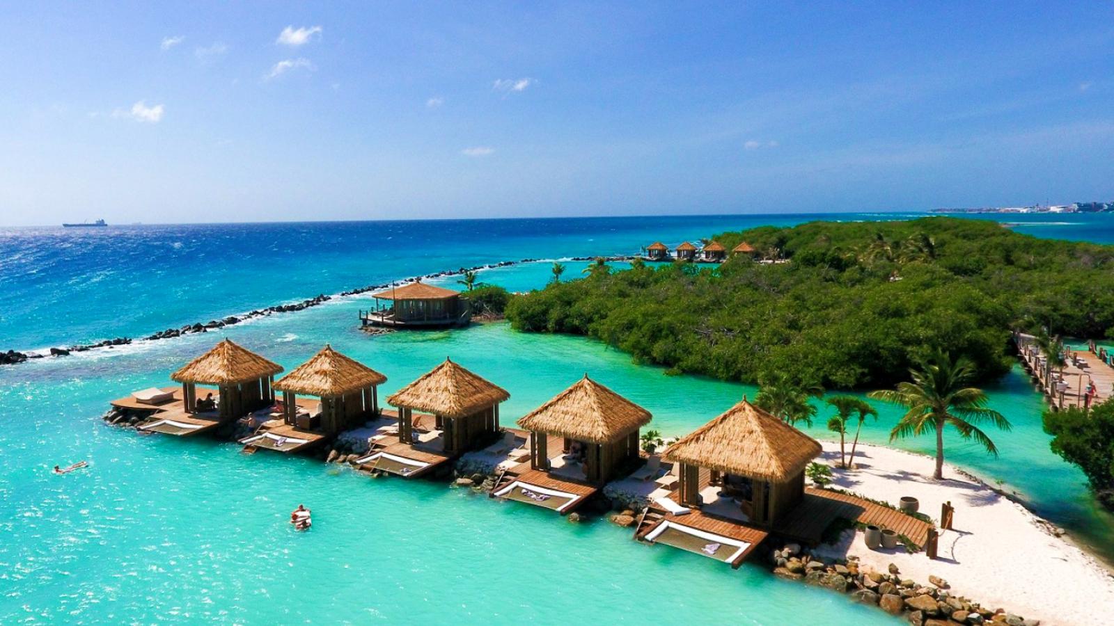 Stesi al sole con i fenicotteri rosa ad Aruba, l'isola pi&ugrave; bella dei Caraibi