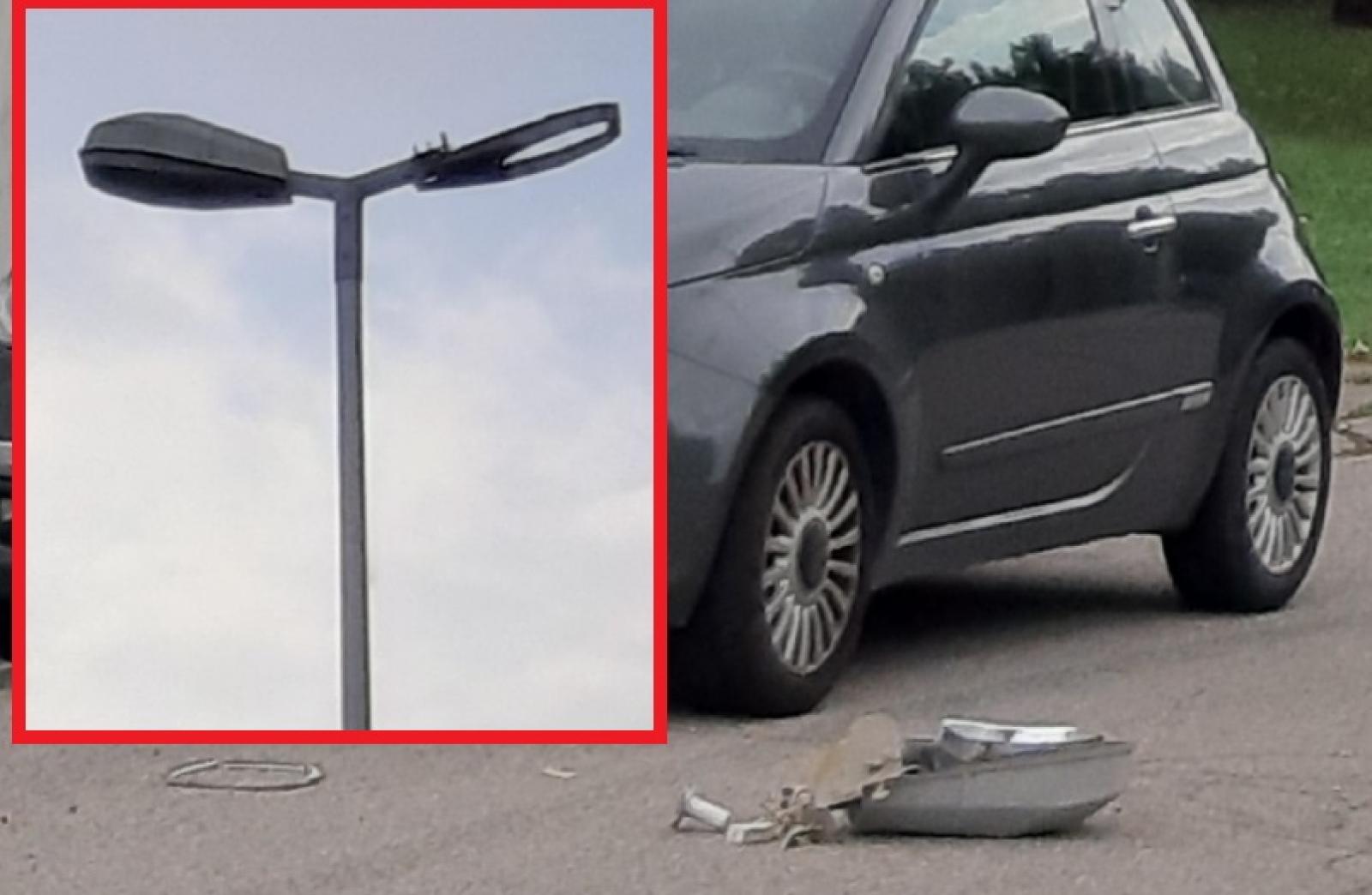 Lampione esplode e cade a pochi centimetri dall'auto