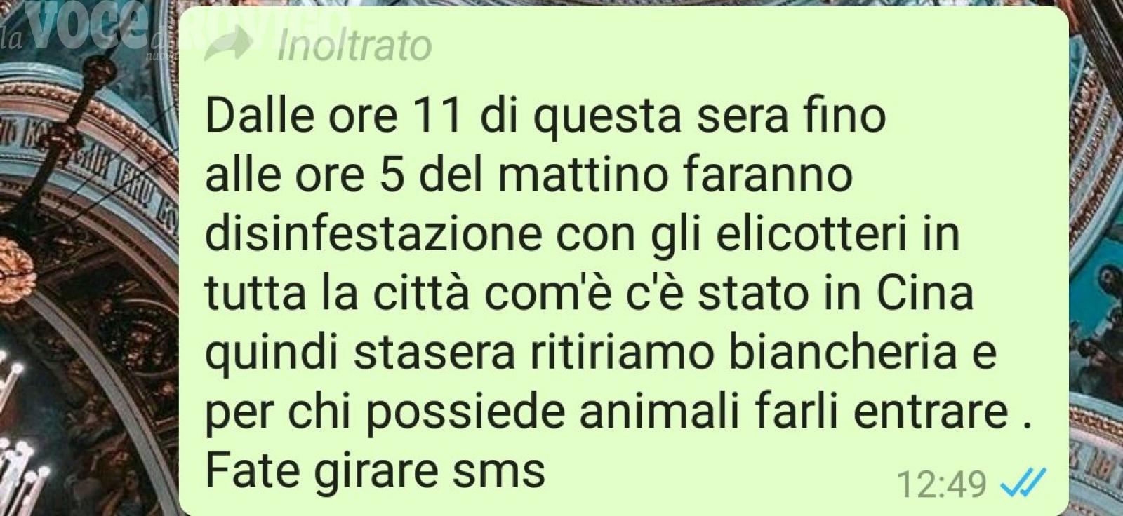 "Disinfestazione con gli elicotteri come in Cina" ma &egrave; falso