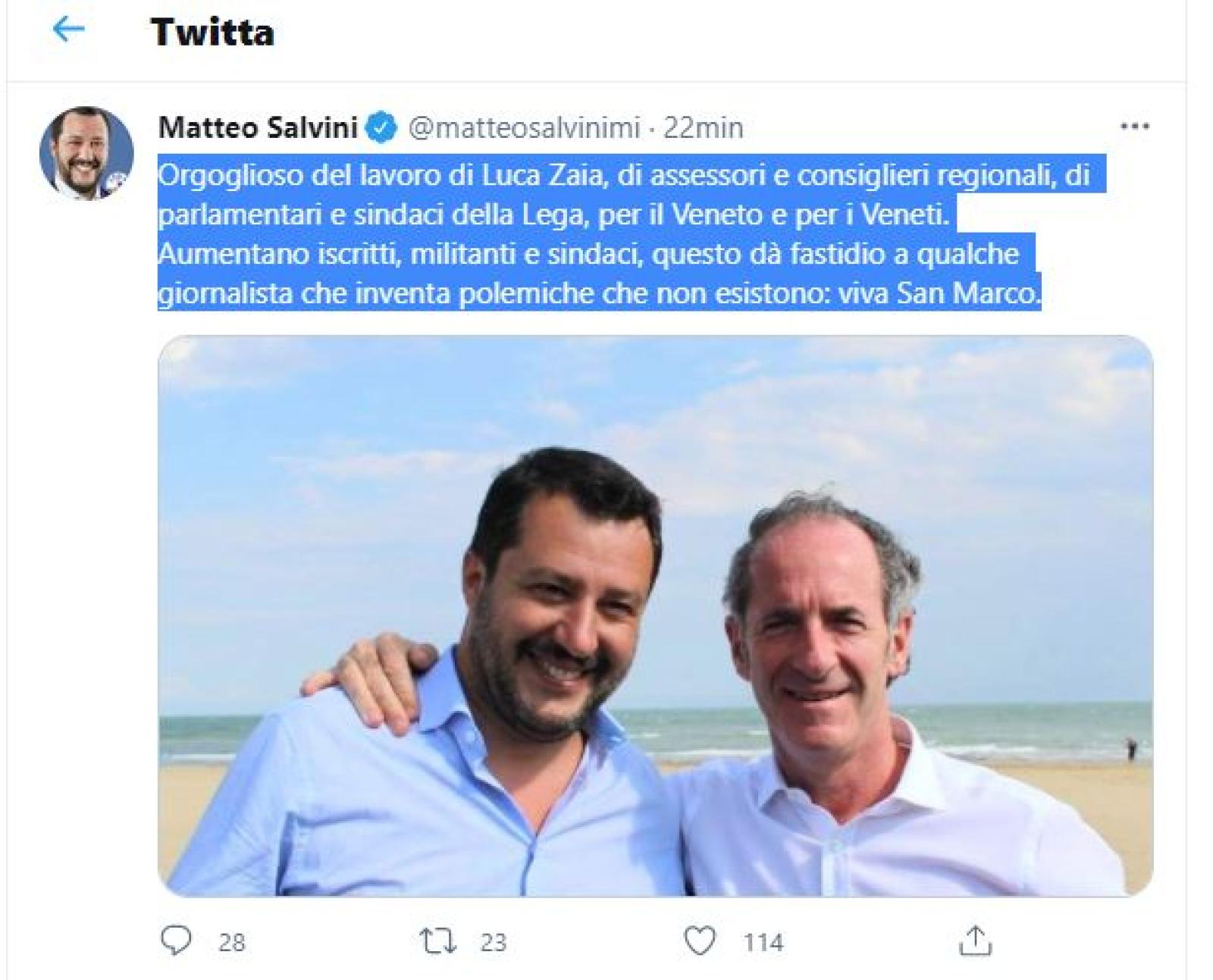 "Orgoglioso di Zaia e della sua squadra"