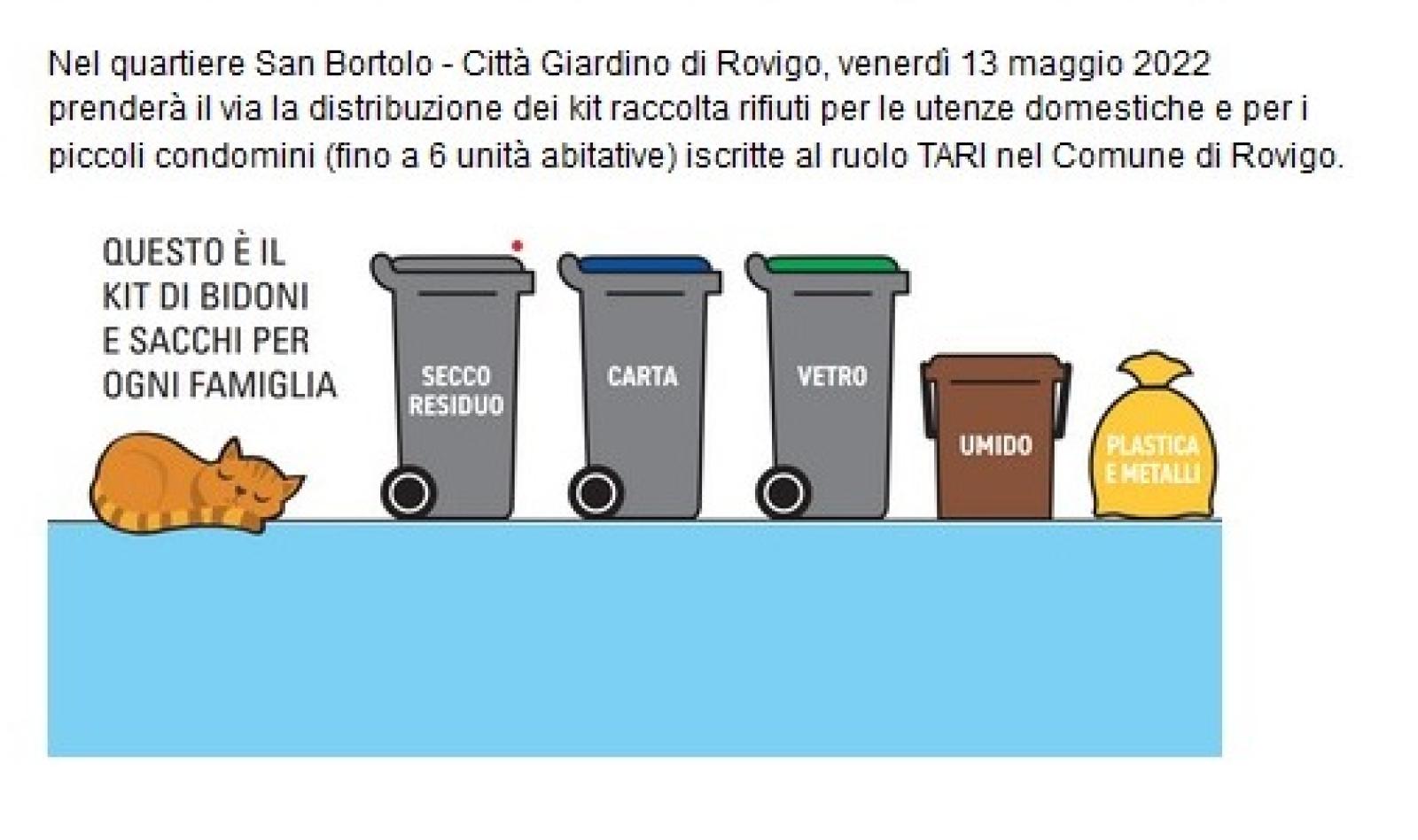 Nuova differenziata, distribuzione dei kit al via a San Bortolo