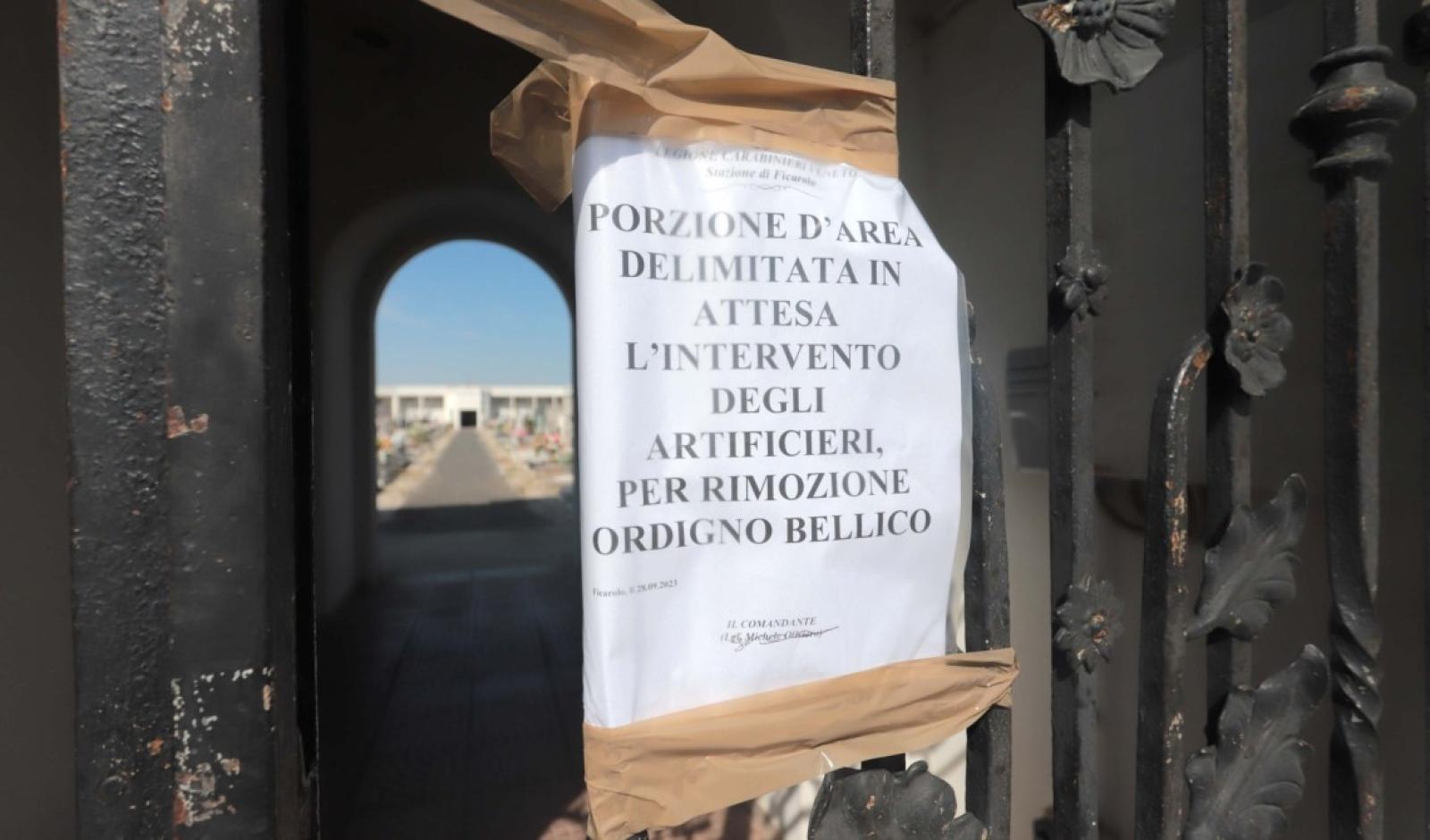 E' stato fatto brillare l'ordigno bellico rinvenuto nel cimitero di Salara