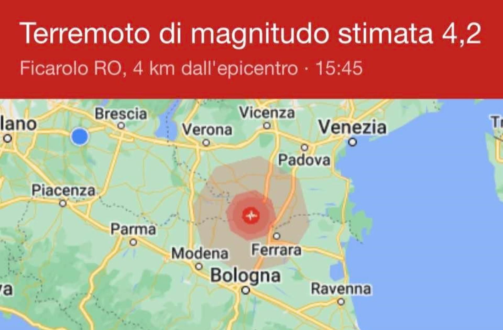Forte scossa di terremoto in Polesine