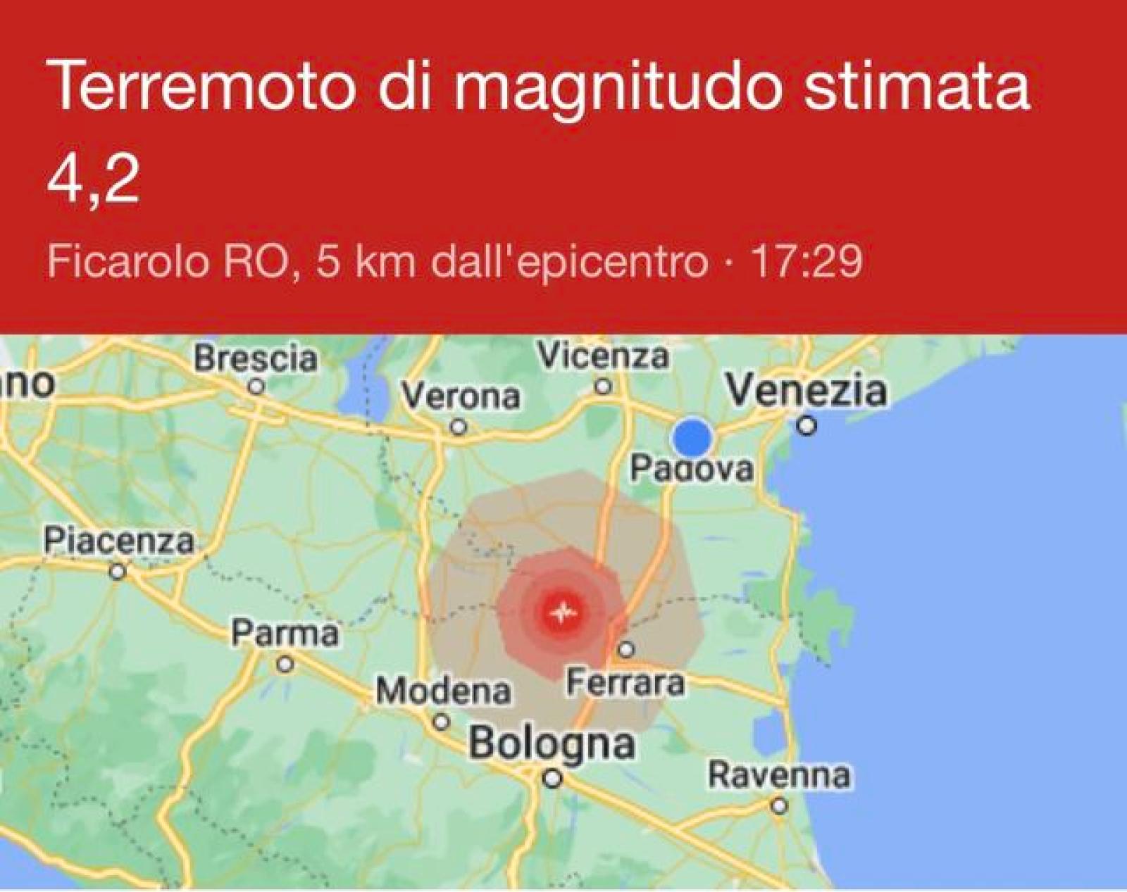 Scossa di terremoto: epicentro vicino al Polesine