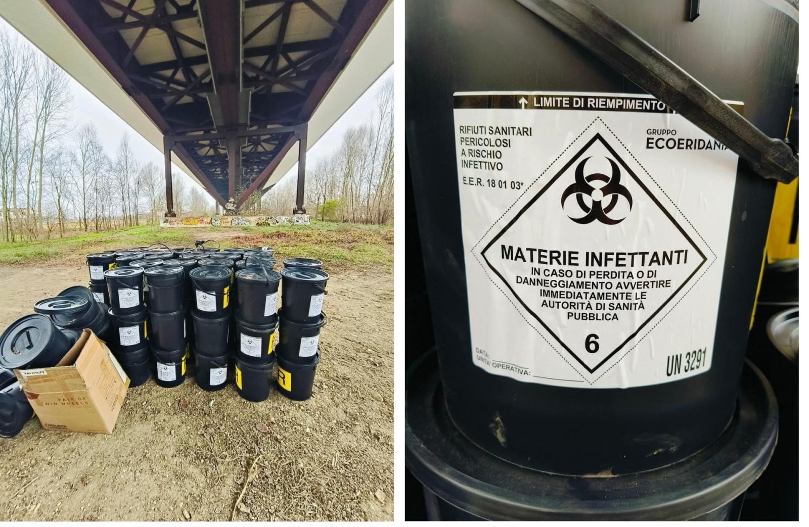 Rifiuti sanitari sotto il ponte dell'autostrada
