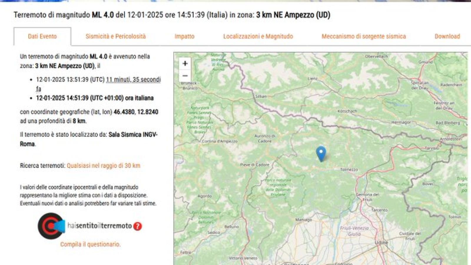Scossa di terremoto scuote il Polesine