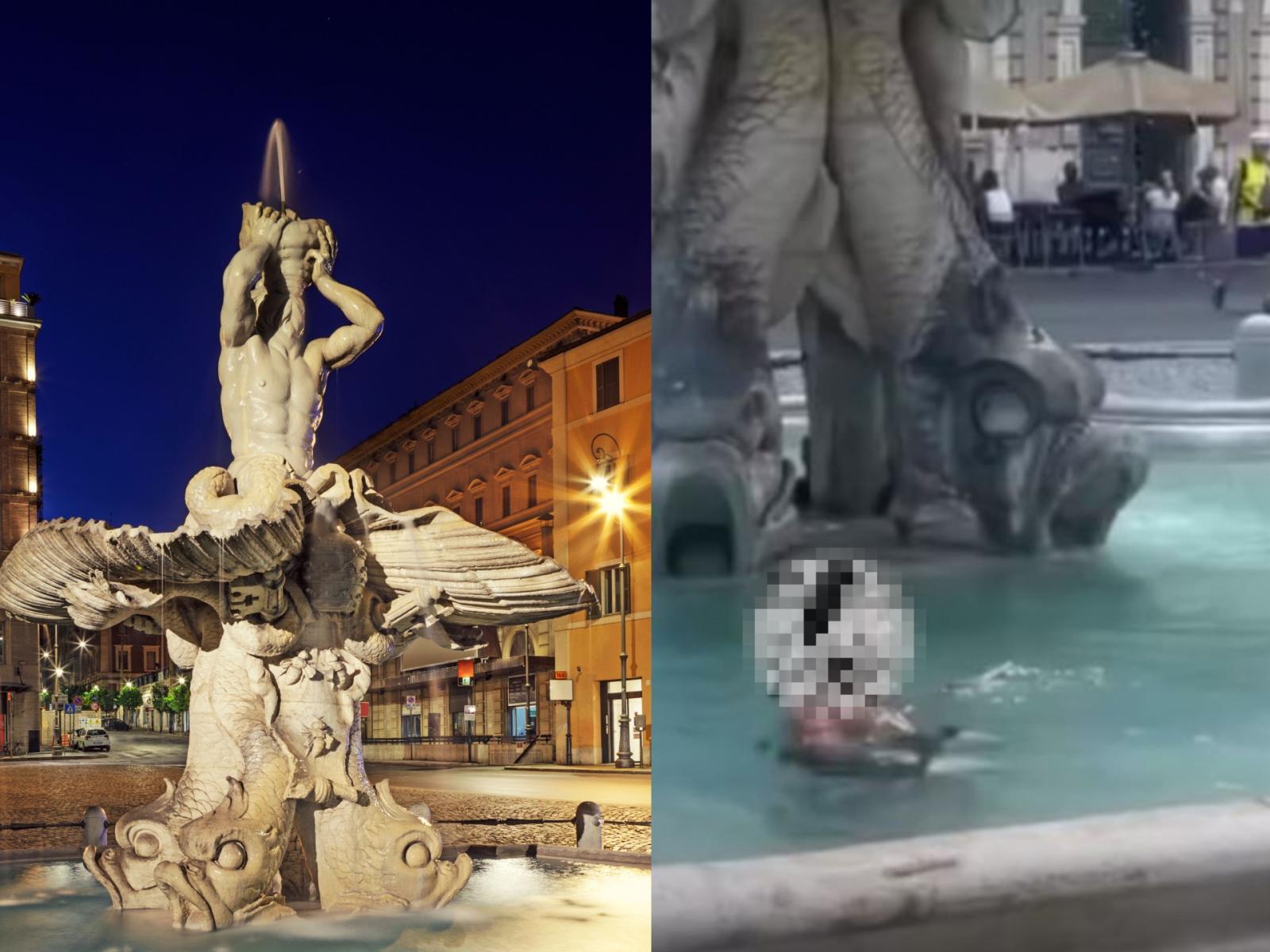 Turista si tuffa nella Fontana del Tritone: il caldo di Roma e il rispetto per i monumenti