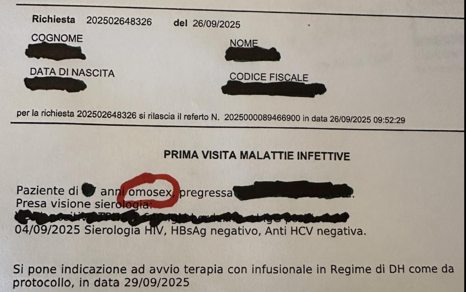 Paziente definito &ldquo;omosex&rdquo; in ospedale