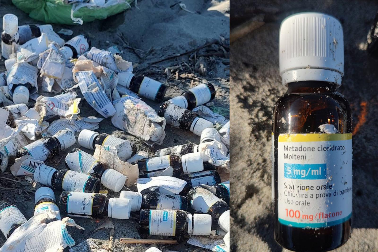 Spiaggia invasa da boccette di metadone