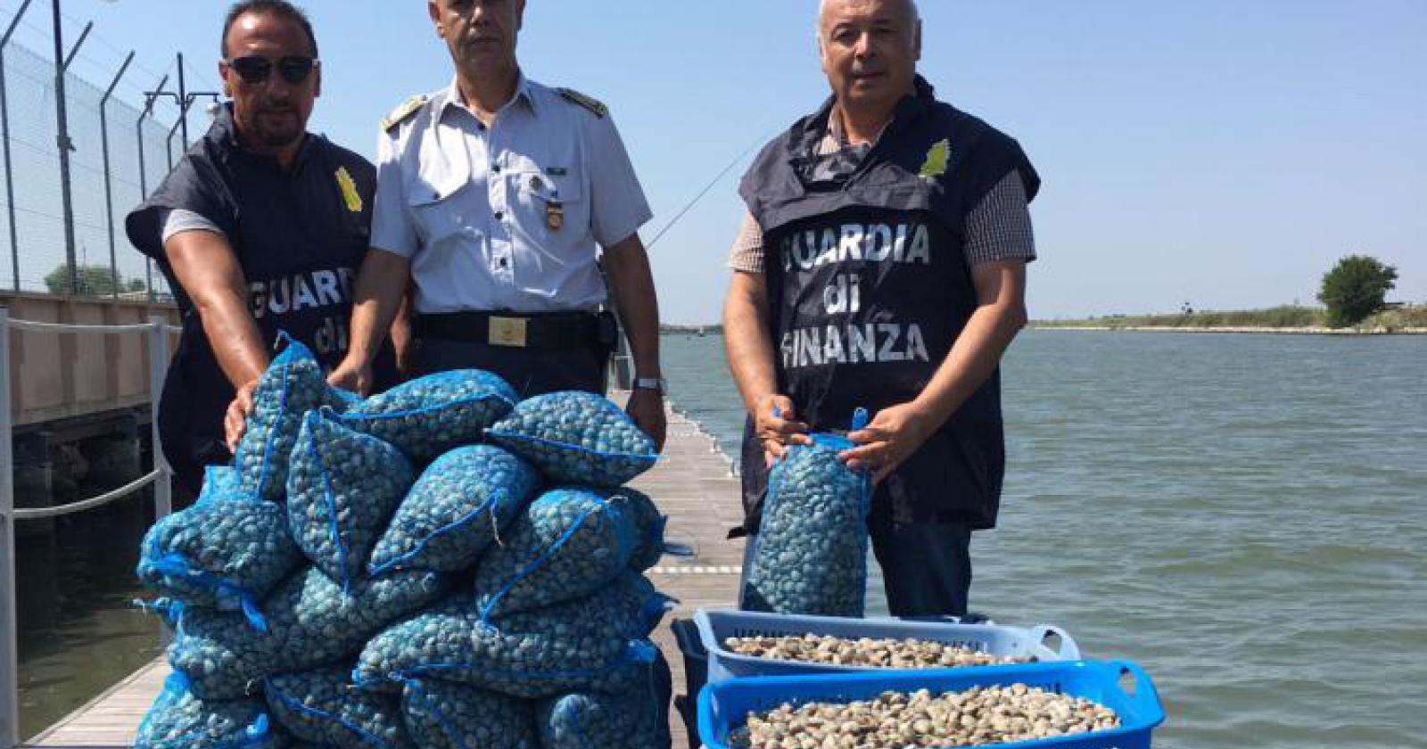 Una tonnellata di vongole sequestrata e rigettata in mare dalle fiamme gialle