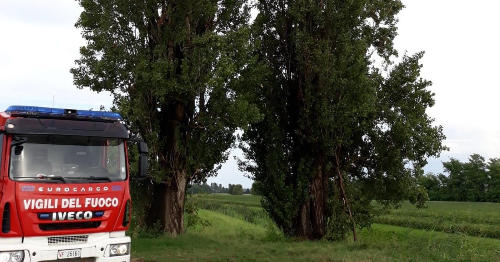 Fulmine centra un pioppo e lo incendia