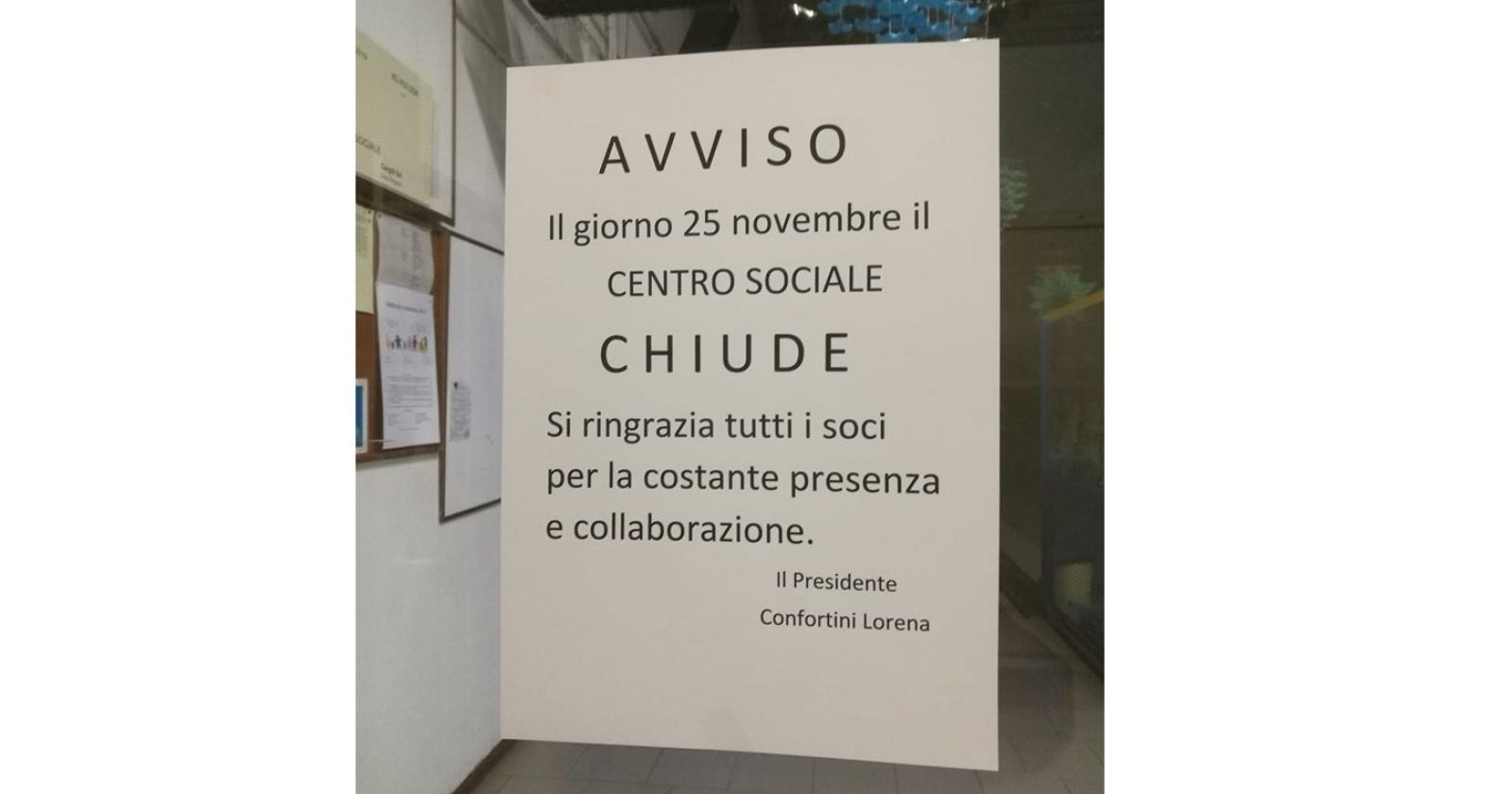 Addio centro sociale: chiuso da lunedì