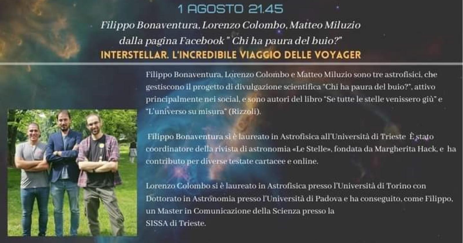 Tre giovani famosissimi astrofisici a Rovigo per parlare del viaggio delle sonde Voyager