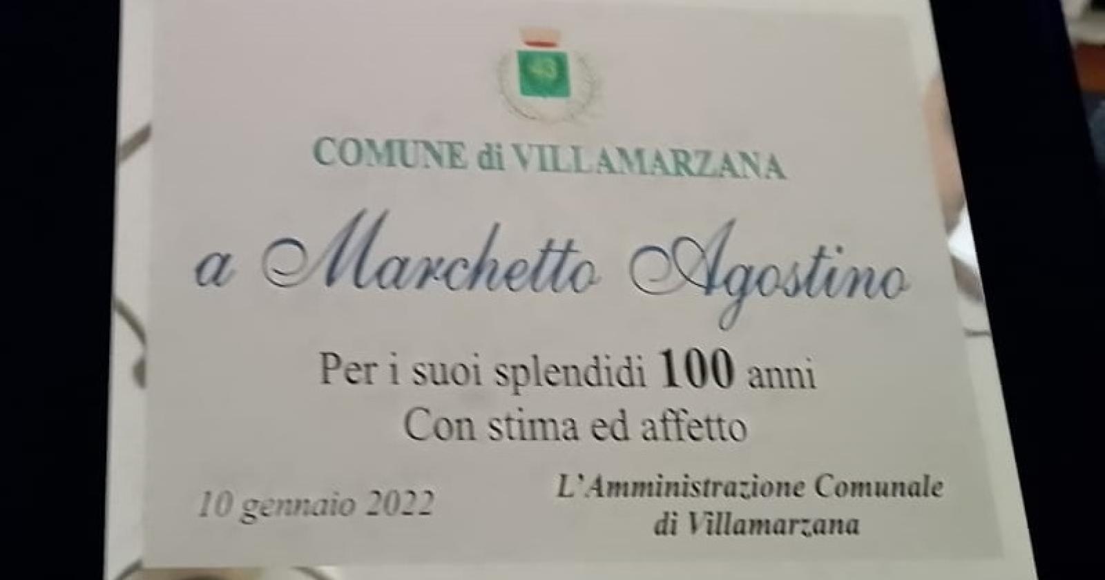 Un secolo di Agostino, orgoglio del paese