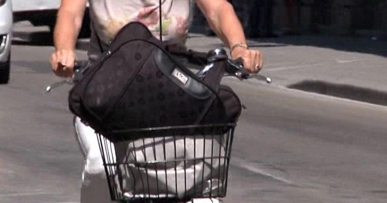 Ruba la borsa dal cestino della bici e scappa  