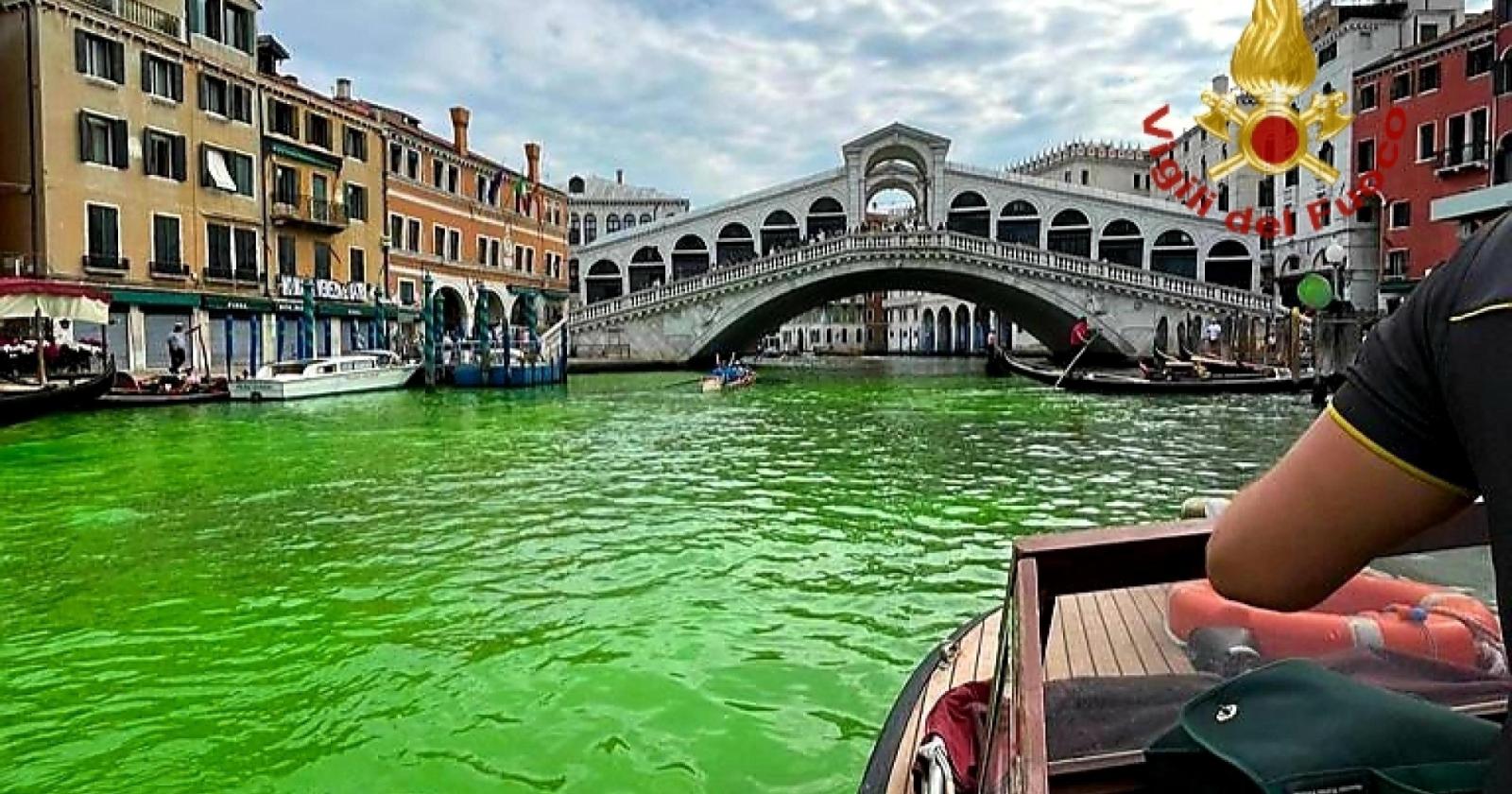 Incredibile: acqua verde fluorescente nel Canal Grande