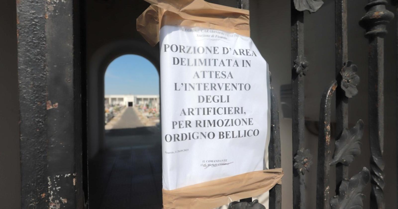 E' stato fatto brillare l'ordigno bellico rinvenuto nel cimitero di Salara