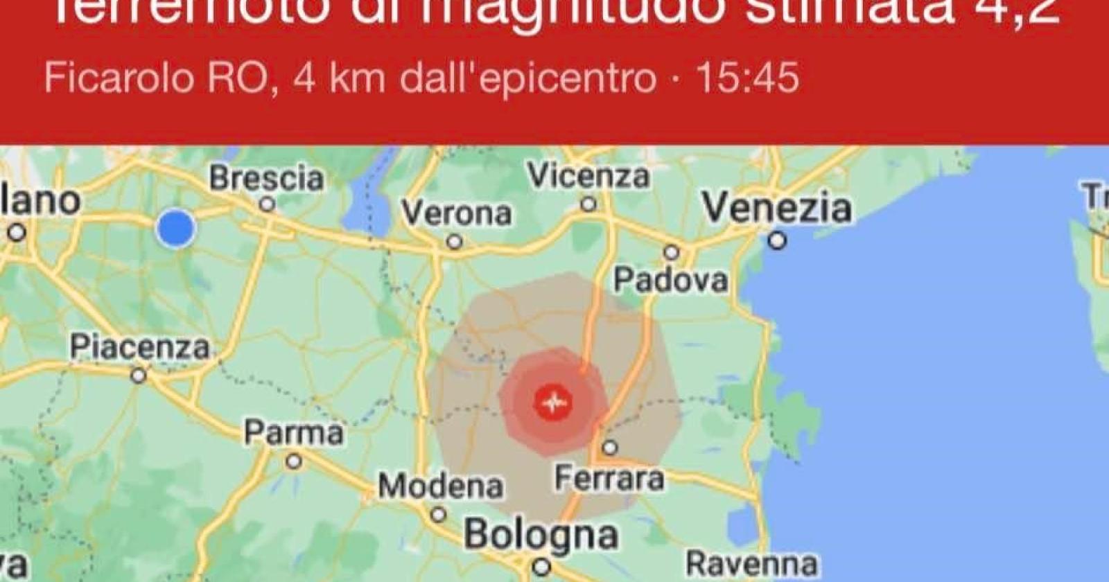 Forte scossa di terremoto in Polesine