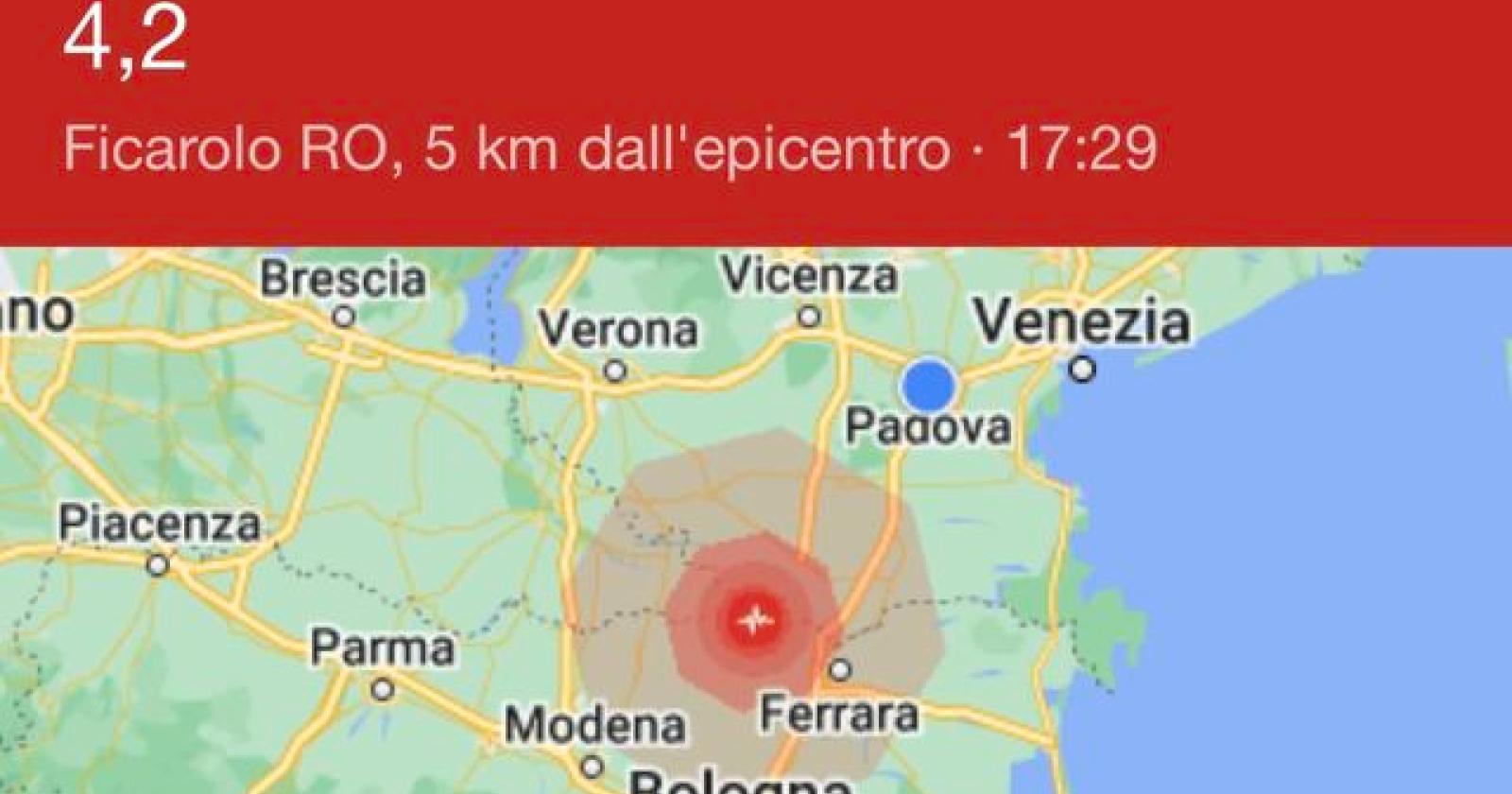 Scossa di terremoto: epicentro vicino al Polesine