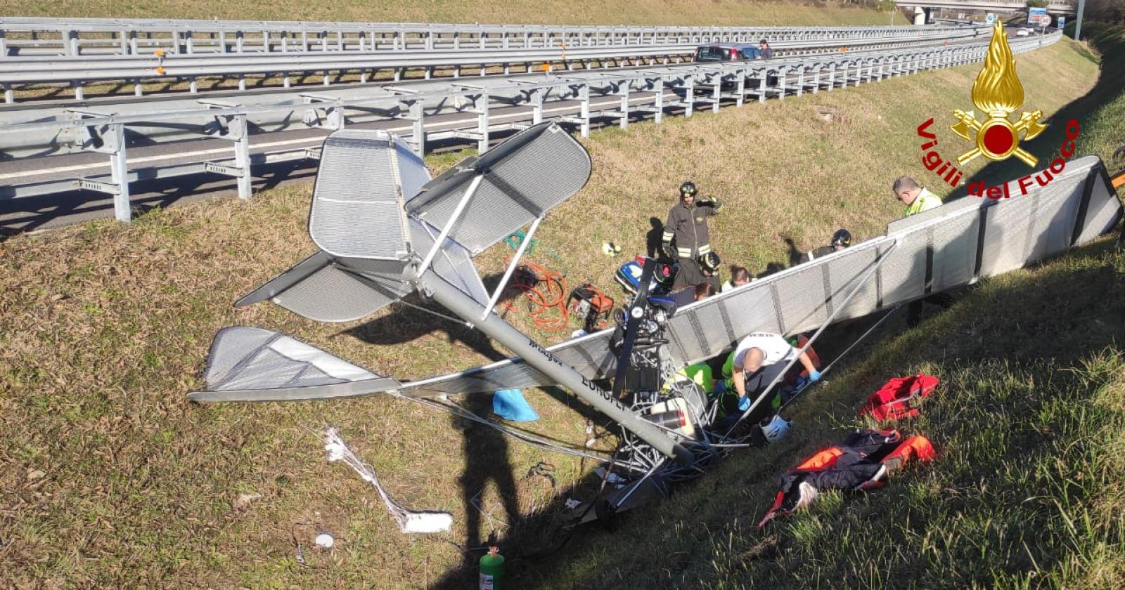 Tragedia sfiorata sull'A31: ultraleggero precipita, pilota in condizioni critiche