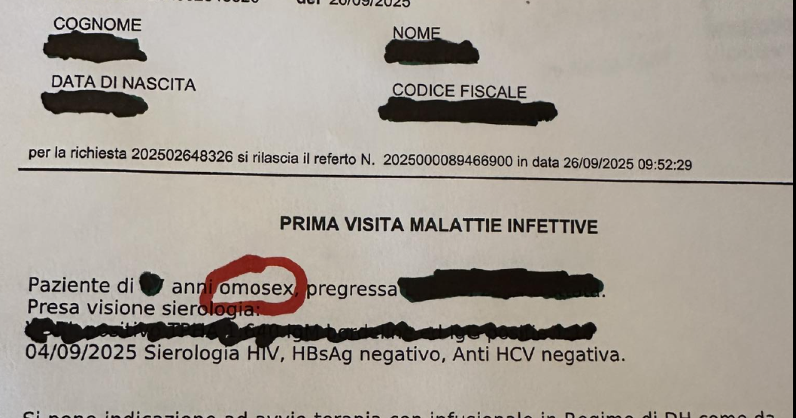 Paziente definito “omosex” in ospedale