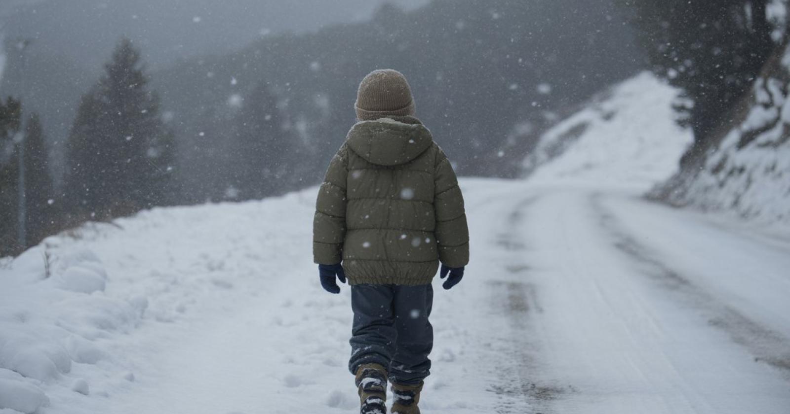 Bimbo lasciato a piedi in mezzo alla neve