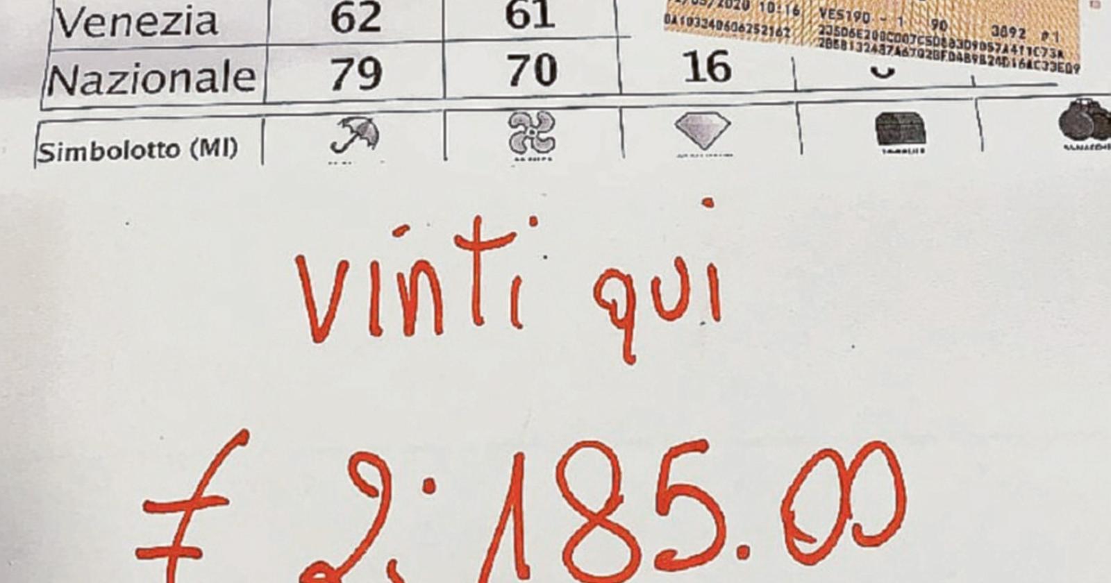 Ambo e terno gioca 1 euro e ne vince 2.185