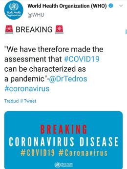 #covid19, l'OMS dichiara pandemia 