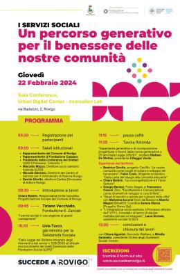  "I servizi sociali. Un percorso generativo per il benessere delle nostre comunit&agrave;"