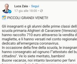 &ldquo;Bimbi raccolgono 710 euro per l&rsquo;emergenza Covid. Piccoli grandi veneti!&rdquo;