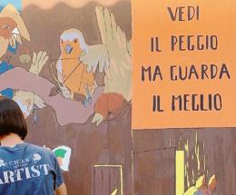 Gli scout e il murale alla sede di via Alfieri