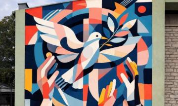 Un murales per la pace sulla parete della palestra